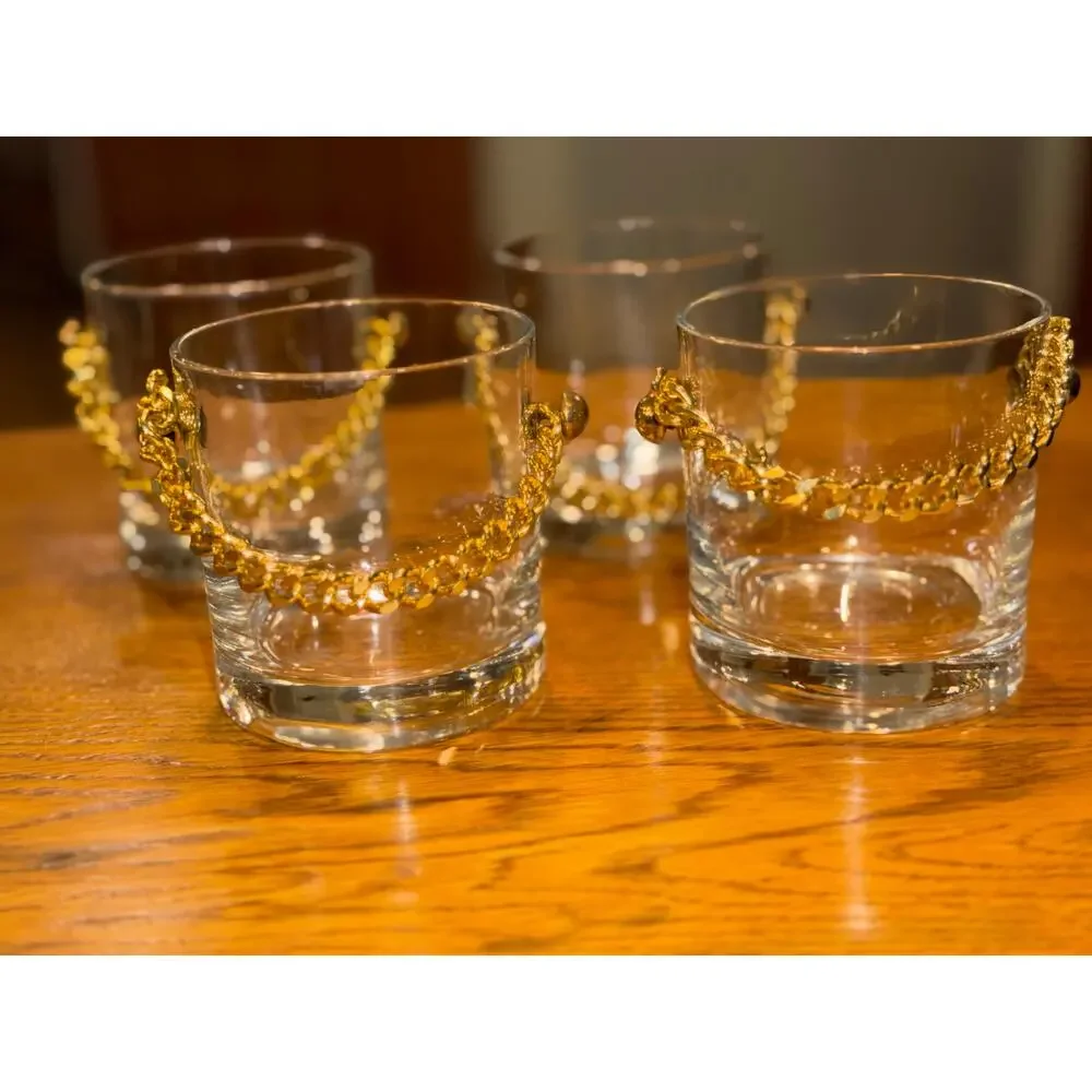 Vintage Set of 4 Booze Bucket 3” Lowball Glasses